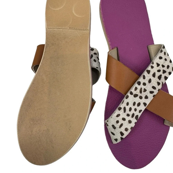NWOT Sseko cowhide and fuschia slide sandals 9 - Picture 2 of 3